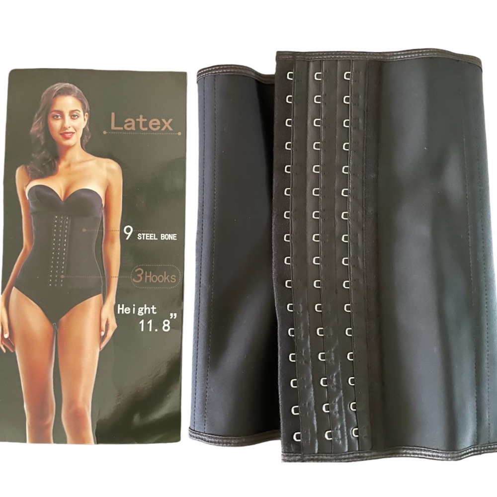 Slifbaby Womens Latex Waist Trainer Shapewear Black 9 Stell Bone 3 Hooks XS New